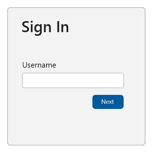 Sample sign in screen with a username field and next button